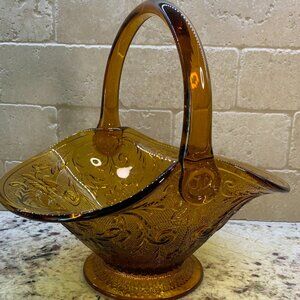 Vintage Tiara Amber Glass Basket